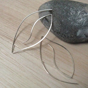 Large leaf shaped silver earrings Modern minimalist