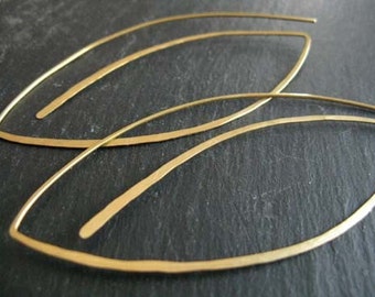 Arc Large oval brass hoops  Handmade  geometric hoop earrings Oversized  leaf brass earrings Long open thread through earrings