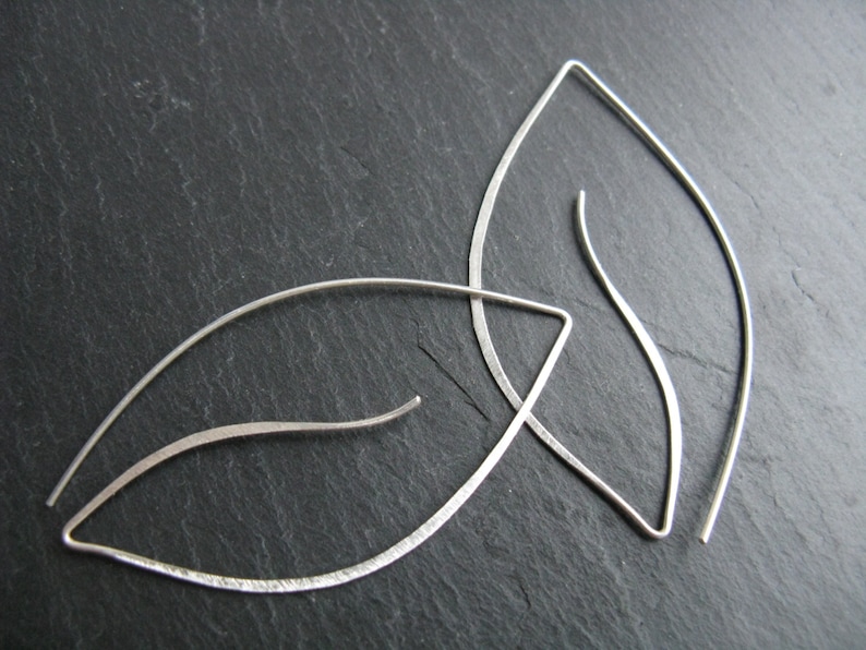 Handmade silver leaf minimalist thread through earrings