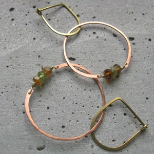 Woodlands copper circle earrings with Tourmaline gemstones Handmade yoga jewellery image 3