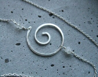 Minimalist silver spiral necklace Handmade modern Moonstone necklace yoga jewellery