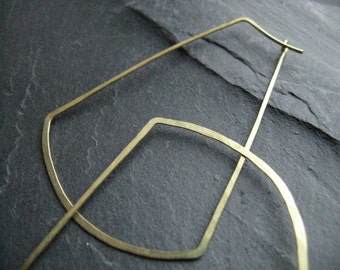 Handmade hammered brass hoop earrings  Large trapeze rectangle hoops Oversized earrings Egyptian