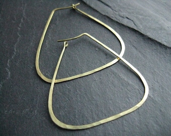 Handmade ethnic brass hoop earrings Large triangle silver hoops Egyptian jewellery  Goddess Hathor