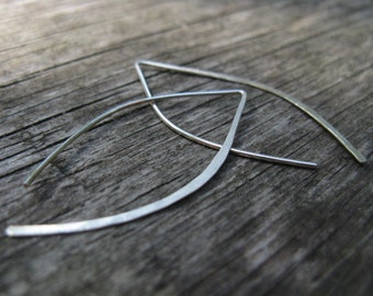 Minimalist leaf earrings Edgy thread through earrings in silver or brass