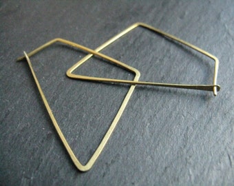 Polygon handmade geometric hoop earrings Minimalist thin brass hoop earrings