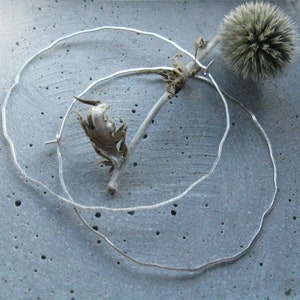 Frost Moon silver hoop earrings Delicate thin hoops Minimalist jewellery Large or small textured silver earrings image 1