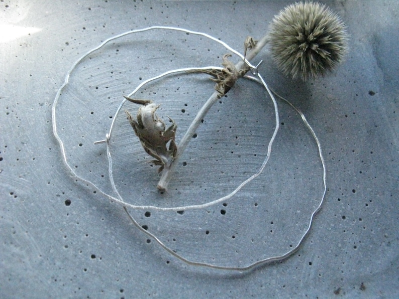 Frost Moon silver hoop earrings Delicate thin hoops Minimalist jewellery Large or small textured silver earrings image 1