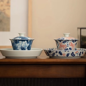 Porcelain Gaiwan with Hand Drawing, 130ml, Sancai Bowl, Gong Dao Bei, Gold Fish, Lotus