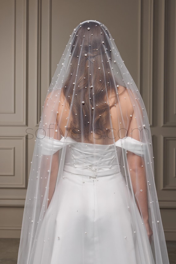 Light Ivory Pearl Veil Perfect Bridal Ivory Two Tier Heavily Embellished Short  main image 2