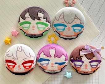 love and deepspace plush badges! zayne, xavier, rafayel, sylus, caleb