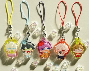 love and deepspace plushie-me phone charms! xavier, zayne, rafayel, sylus, caleb