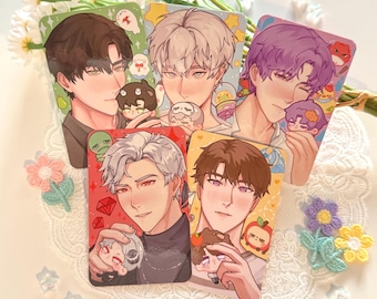 love and deepspace mini-me photocards! zayne, xavier, rafayel, sylus, caleb