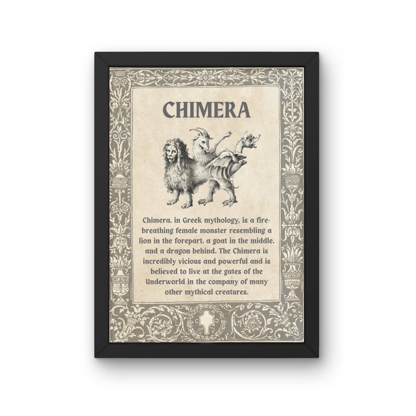 Chimera Mythical Creature A5,A4, A3 Unframed Poster Print, Vintage Style Wall Art Decor, Folklore Fantasy Monsters, Legendary Mythology Fan