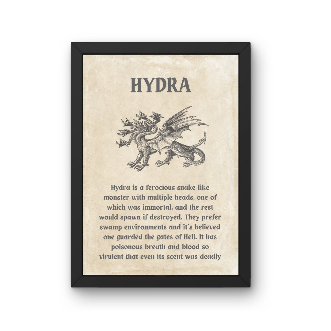 Hydra Mythical Creature A5,A4, A3 Unframed Poster Print, Vintage Style Wall  Art Decor, Folklore Fantasy Monsters, Legendary Greek Mythology - Etsy, image size:1080x1080