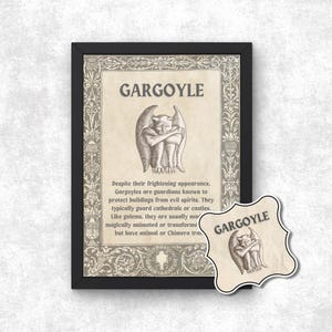 Gargoyle Mythical Creature Unframed Poster Print Sticker Bundle, Gothic Vintage Style Art Decor, Folklore Fantasy Monsters, Legendary Myths