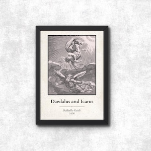 Daedalus & Icarus Poster Print, Unframed Home Decor, Ancient Greece, Greek Gods Myth Helios Apollo, Fall of Icarus, Academia Greek Mythology