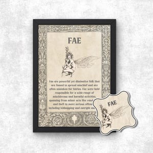 News Mythical Creature Unframed Poster Print Sticker Bundle, Vintage Style Wall Art Decor, Folklore Pixie Fantasy Monsters, Legendary Myths