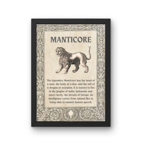Manticore Mythical Creature A5,A4, A3 Unframed Poster Print, Vintage Style Wall Art Decor, Folklore Fantasy Monsters, Legendary Mythology