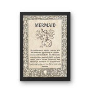 Mermaid Mythical Creature A5,A4, A3 Unframed Poster Print, Vintage Style Wall Art Decor, Folklore Fantasy Monsters, Legendary Mythology Fan