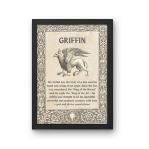 Griffin Mythical Creature A5,A4, A3 Unframed Poster Print, Vintage Style Wall Art Decor, Folklore Fantasy Monsters, Legendary Mythology Fan