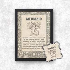 Mermaid Mythical Creature Unframed Poster Print Sticker Bundle Vintage Style Wall Art Decor, Folklore Fantasy Monsters, Legendary Mythology