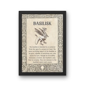 Basilisk Mythical Creature A5,A4, A3 Unframed Poster Print, Vintage Style Wall Art Decor, Folklore Fantasy Monsters, Legendary Mythology Fan