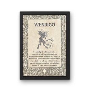 Wendigo Mythical Creature A5,A4, A3 Unframed Poster Print, Vintage Style Wall Art Decor, Folklore Fantasy Monsters, Legendary Mythology Fan