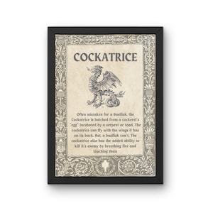 Cockatrice Mythical Creature A5,A4, A3 Unframed Poster Print, Vintage Style Wall Art Decor, Witcher Folklore Fantasy Legendary Monster Fan