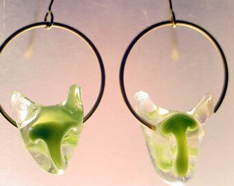 Green Cat Earrings