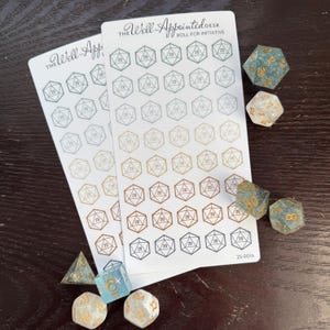 Folha de adesivos de rolagem para iniciativa (25-001A) Neutros - D20 dado dado DND D&D