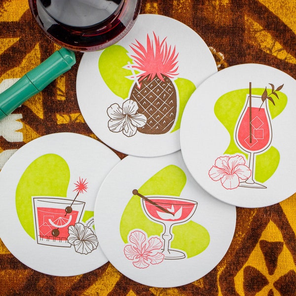 Tiki Coaster Set (Set of 8, 2 of each design)