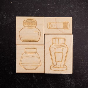 Fountain Pen Ink Bottle Mini Rubber Stamps (Set of 4)
