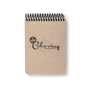 May include: A brown spiral notebook with a black spiral binding. The notebook has a logo that says "The Original Colo-ring "Oversize" printed on the front.