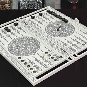 Juego de backgammon grande de piedra blanca, diseño de león, 58 cm (22,8 pulgadas), tablero de juego artesanal, regalo de lujo para familiares, amigos y socios comerciales.