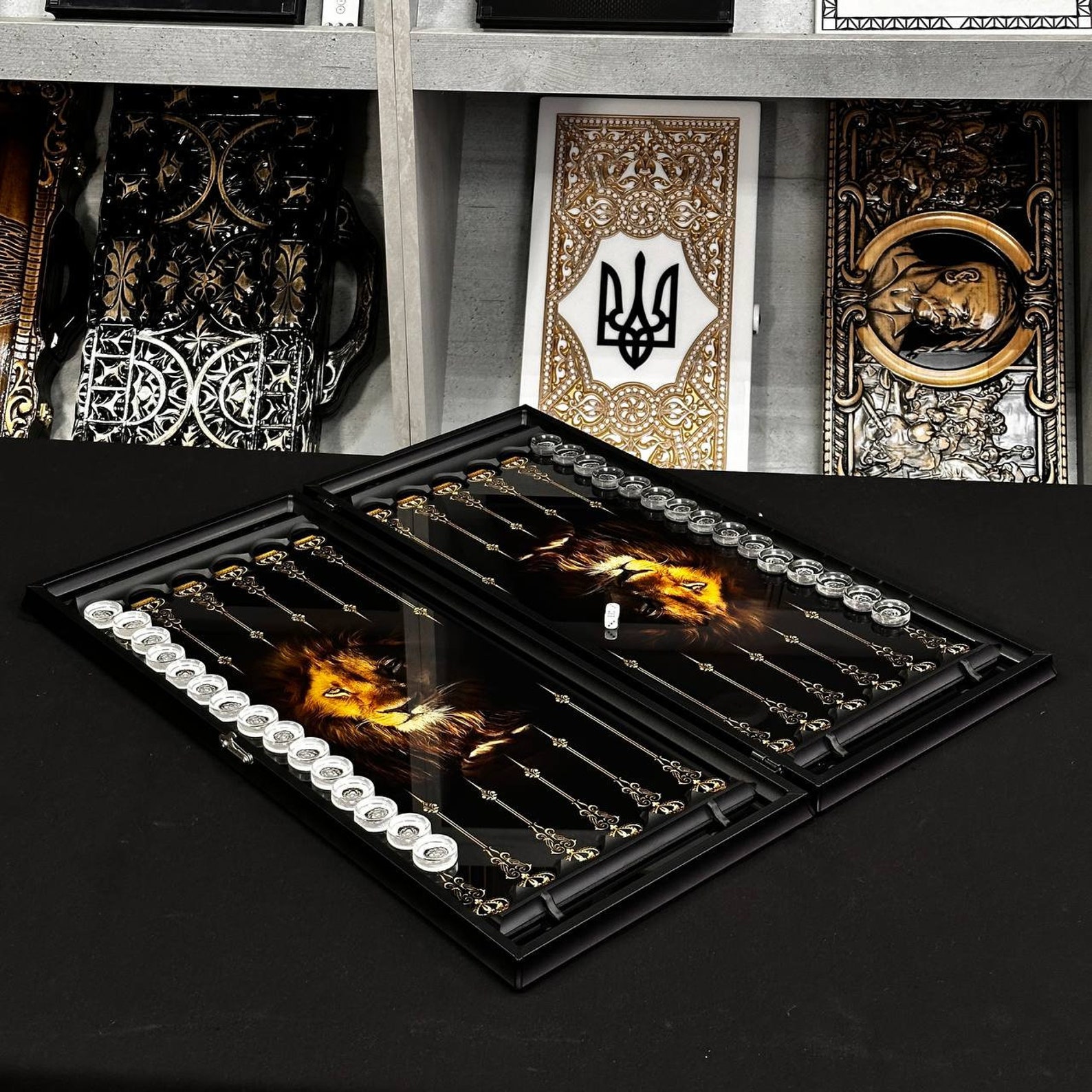 Glass Backgammon Imperial Lion Backgammon Set 24
