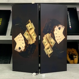 Tempered Glass Backgammon Set Money and Card Design, Game Board, Custom Backgammon, Tabletop Game, Friends Gift Game, Home Glass Decor