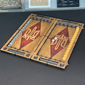 Handmade Wood&Epoxy Resin Backgammon Set Stylized with Ukrainian Trident,Made of Natural Wood,Game Board, Wood Home Decor, Epoxy Resin Chips