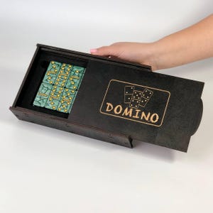 Emerald&Gold Epoxy Resin Dominoes with Box, Tabletop Game, Gift Idea, Family Night Game, Domino Set, Stylized Outdoor Game, Gift for Friend