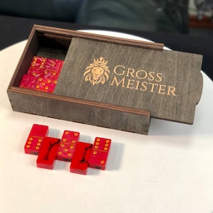 Pink Epoxy Resin Dominoes with Wooden Box for Storage, Tabletop Game, Family Night Game, Classic Domino Set, Stylized Board Game