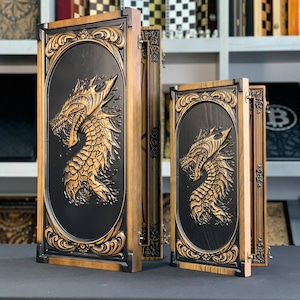 Wooden Backgammon Set Stylized with Dragon Pic, Exclusive Game Board, Wood Home Decor, Unique Design, Epoxy Resin Chips, Direct Store
