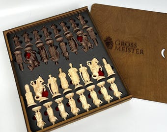 Handcrafted Chess Pieces, Large Wood Chess Set, Unique Gift for Him, Family, Friends and Business Partner