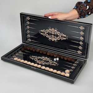 Handcrafted Wooden Backgammon Board Set DRAGON Design, Game Board, Tabletop Game, Home Woood Decor, Gift for Him, Family Gift Idea