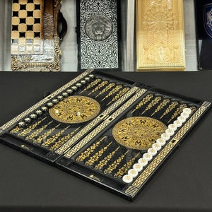 Acrylic Stone Backgammon Set, Game Board, Exclusive Black Backgammon, Acrylic Stone Chips, Gift Idea, Luxury Gift, Direct Store