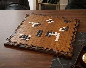 Vintage Japanese Go Board Set, Slate & Clam Shell Stones (25M-344