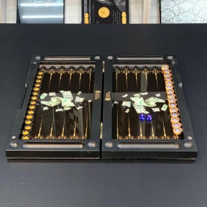 Tempered Glass&Wood Backgammon Set, Game Board Dollar Design, Gift for Best Friends, Home Game Decor, Gift Idea for Him, Tabletop Game
