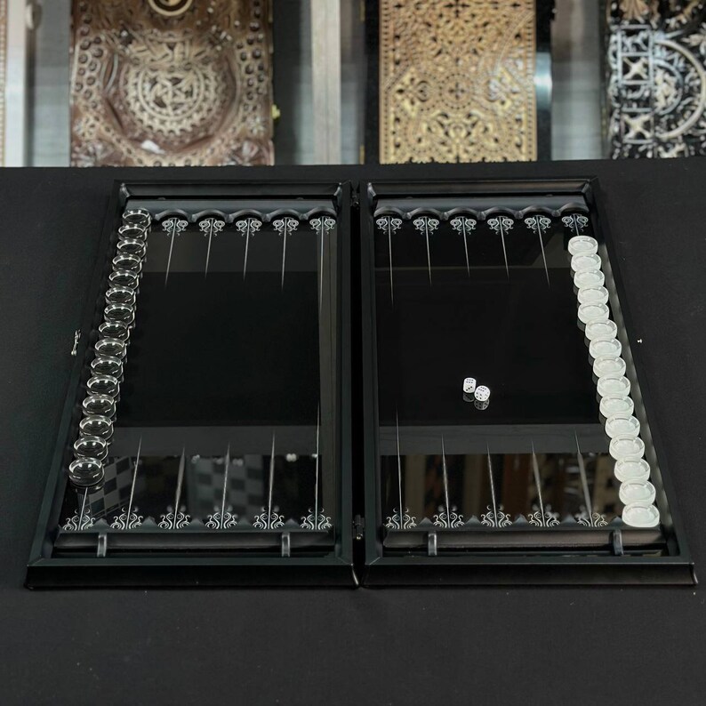 Glass Backgammon Classic Tempered Glass Backgammon Set, Game Board, Black Backgammon ...