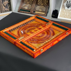 Wooden Backgammon Set, Carving Under Glass Technology, Backgammon Board, Gift for Birthday, Exclusive Gift, Wood&Glass Backgammon Game Board