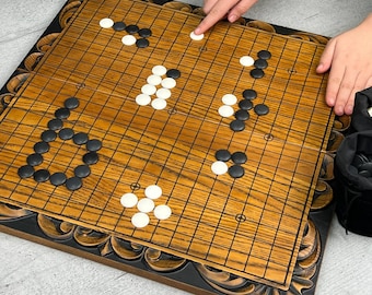 Vintage Japanese Go Board Set, Kaya Wood : Slate & Clam Shell
