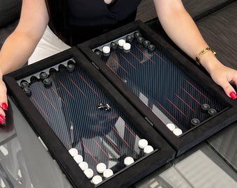 Carbon & Glass Backgammon Brettspiel 15,7", Tischspiel, Spielbrett, Geschenkidee für Ihn, Luxus Backgammon Spiel, kein Analoga in der Welt