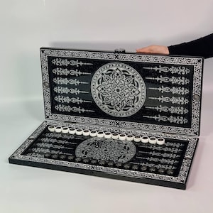 Black Acrylic Stone Backgammon Set LION Design, Luxury Gift Idea, No Analogues in the World, Large Backgammon Set, Game Board